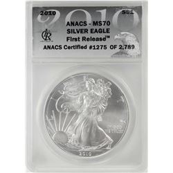2010 $1 American Silver Eagle Coin ANACS MS70 First Release
