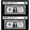 Image 1 : (2) Consecutive 1928B $1 Silver Certificate Notes Fr.1602 PMG Choice Uncirculated 64EPQ