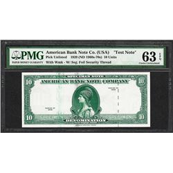 1929 10 Unit American Bank Note Co. "Test Note" PMG Choice Uncirculated 63EPQ