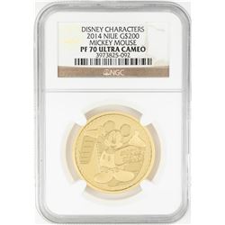 2014 $200 Proof Niue Disney Mickey Mouse Gold Coin NGC PF70 Ultra Cameo