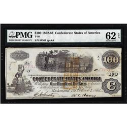 1862 $100 Confederate States of America Note T-40 PMG Choice Uncirculated 62EPQ