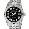 Image 6 : Rolex Mens Stainless Steel Diamond & Emerald Datejust Wristwatch With Rolex Box