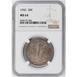 1942 Walking Liberty Half Dollar Coin NGC MS64 Nice Toning
