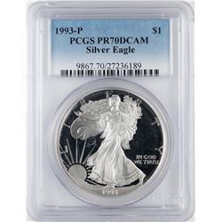 1993-P $1 Proof American Silver Eagle Coin PCGS PR70DCAM