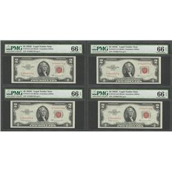 Lot of (4) Consecutive 1953C $2 Legal Tender Notes Fr.1512 PMG Gem Uncirculated 66EPQ