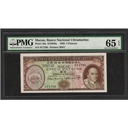 1968 Banco Nacional Ultramarino Macau 5 Patacas Note PMG Gem Uncirculated 65EPQ