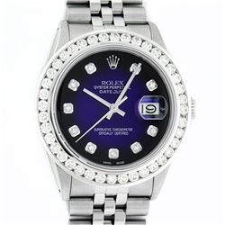 Rolex Mens Stainless Steel Blue Vignette 3 ctw Diamond Datejust 36MM Wristwatch