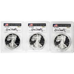 (3) Coin 2019-S $1 Proof Silver Eagle Location Set PCGS PR70 FDOI Licaretz Signature