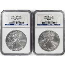 Lot of (2) 2009 $1 American Silver Eagle Coins NGC MS69 Early Releases