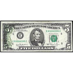 1981 $5 Federal Reserve Note Partial Offset Error