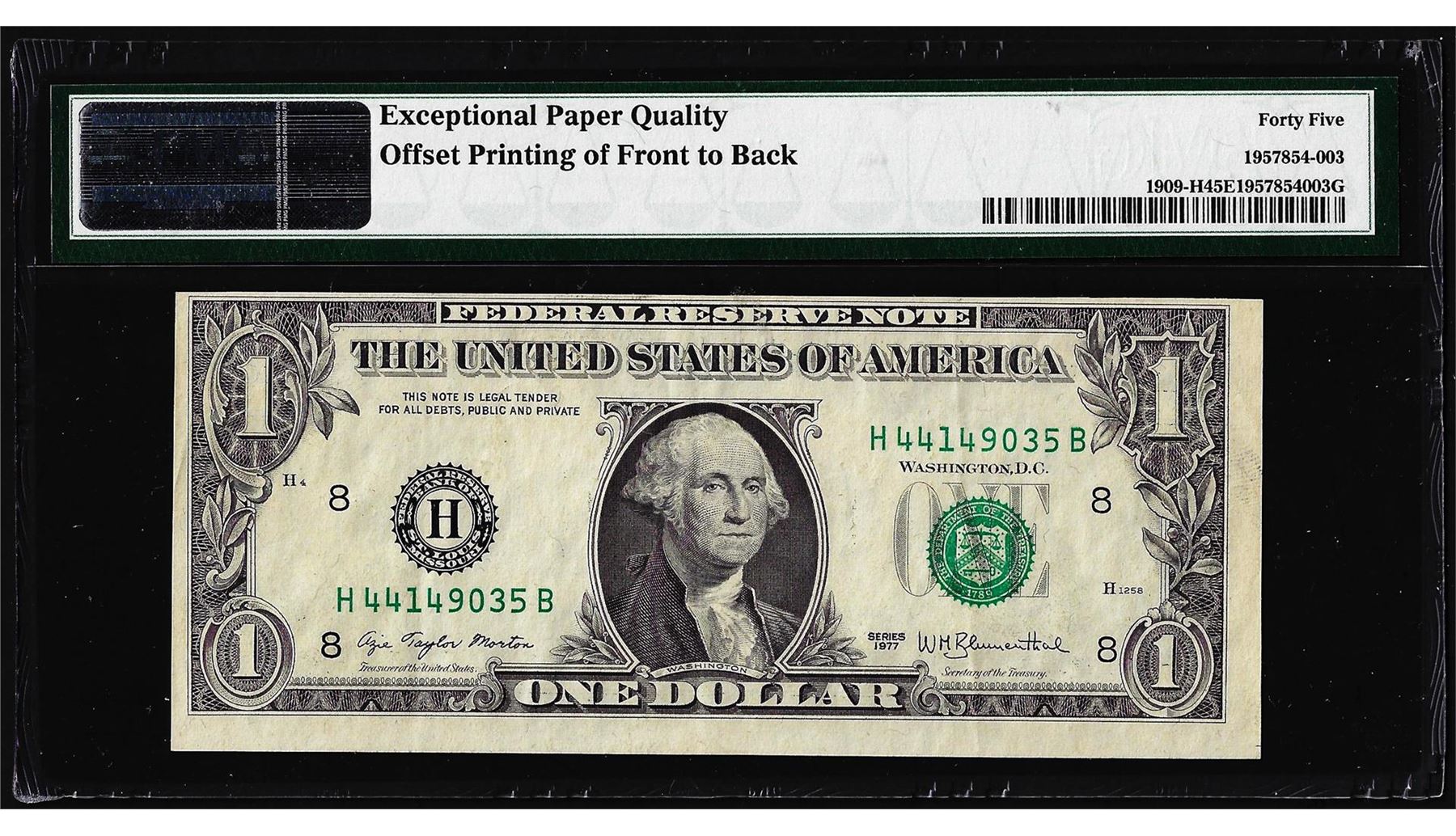 Note Offset 1977 $1 Federal Reserve Note Offset Printing ERROR PMG Choice Extremely ...