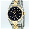 Image 1 : Rolex Mens Two Tone 14K Black Tapestry Index 36MM Datejust Wristwatch