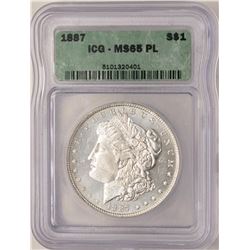 1887 $1 Morgan Silver Dollar Coin ICG MS65PL