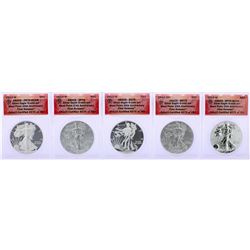2013-W $1 West Point 25th Anniversary Silver Eagle (5) Coin Set ANACS MS70/PR70/EU70/SP70