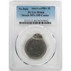 No Date $1 Susan B Anthony Mint ERROR Coin Stuck 90% Off-Center PCGS MS64
