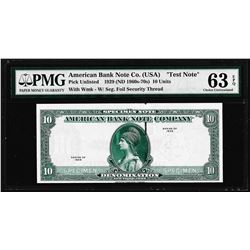 1929 10 Unit American Bank Note Co. "Test Note" PMG Choice Uncirculated 63EPQ