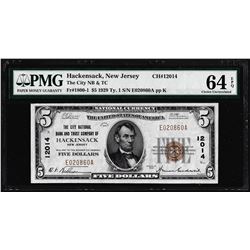 1929 $5 Hackensack, NJ CH# 12014 National Currency Note PMG Choice Uncirculated 64EPQ