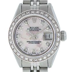 Rolex Ladies Stainless Steel Pink MOP Diamond 26MM Datejust Wristwatch