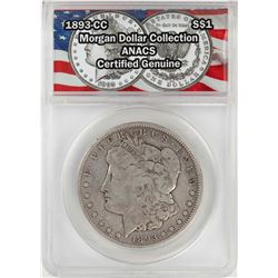 1893-CC $1 Morgan Silver Dollar Coin ANACS Certified Genuine