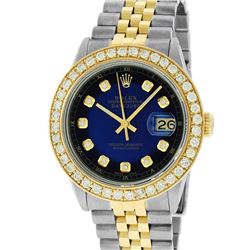 Rolex Mens Two Tone 18K Blue Vignette 1.9 ctw Diamond Datejust Wristwatch