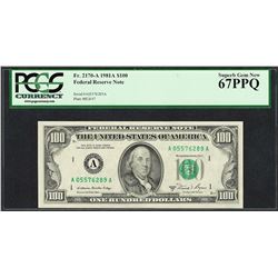 1981A $100 Federal Reserve Note Boston Fr.2170-A PCGS Superb Gem New 67PPQ