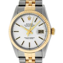 Rolex Mens Two Tone 14K Silver Index 36MM Datejust Wristwatch