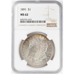 1891 $1 Morgan Silver Dollar Coin NGC MS62
