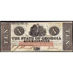 1862 $10 State of Georgia Milledgeville, GA Obsolete Banknote