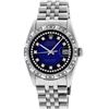 Image 2 : Rolex Mens Stainless Steel Blue Vignette Pyramid Diamond Bezel Datejust Wristwatch