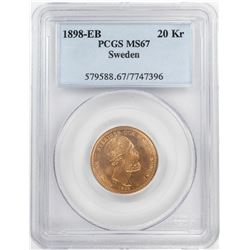1898-EB Sweden 20 Kroners Gold Coin PCGS MS67