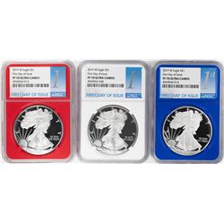 Set of 2019-W $1 Proof American Silver Eagle Coins NGC PF70 Ultra Cameo Red White Blue