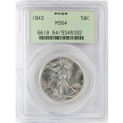 1943 Walking Liberty Half Dollar Coin PCGS MS64 Old Green Holder