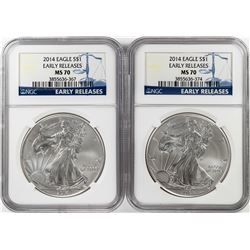 Lot of (2) 2014 $1 American Silver Eagle Coins NGC MS70 Early Releases