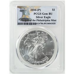 2016-P $1 American Silver Eagle Coin PCGS Gem BU Struck at the Philadelphia Mint