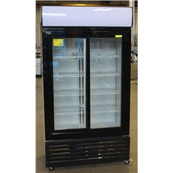 LOCATION #3. NEW 1000L UPRIGHT DOUBLE SLIDING GLASS DOOR COOLER