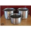 Image 1 : LOCATION #1. LOT OF 3 ASSORTED STAINLESS STEEL STOCK POTS