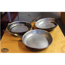 LOCATION #1. LOT OF 3 ALUMINUM 12" FRYING PANS