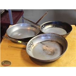 LOCATION #1. LOT OF 3 ALUMINUM 12" FRYING PANS