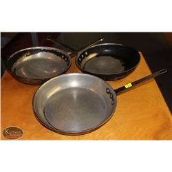 LOCATION #1. LOT OF 3 ALUMINUM 12" FRYING PANS