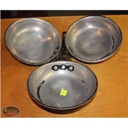 LOCATION #1. LOT OF 3 ALUMINUM 8" FRYING PANS
