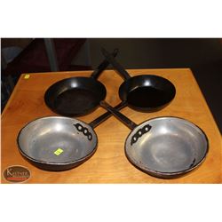 LOCATION #1. LOT OF 2 ALUMINUM 8" FRYING PANS W/ 2 STEEL APPROX