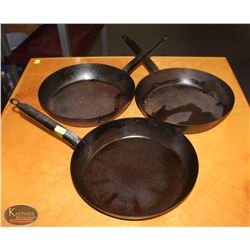LOCATION #1. LOT OF 3 STEEL 11" FRYING PANS