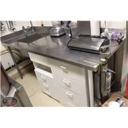 LOCATION #1. STAINLESS STEEL CORNER WORKTABLE W/ SINK & FAUCET