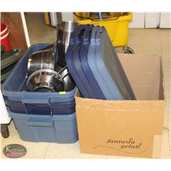 LOCATION #1. STACK OF RUBBERMAID TOTES W/ EXTRA LIDS & CONTENTS