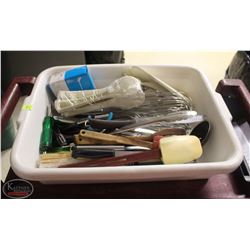 LOCATION #1. BUS BIN OF ASSORTED KITCHEN UTENSILS INCL: HIGH