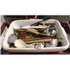 Image 1 : LOCATION #1. BUS BIN OF ASSORTED KITCHEN UTENSILS INCL: TONGS,