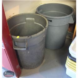 LOCATION #1. LOT OF 2 RUBBERMAID BRUTE 20 GALLON TRASH CANS