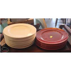 LOCATION #1. LOT OF 23 DUDSON 12.75" DINNER PLATES INCL 7 RED