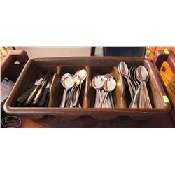 LOCATION #1. CUTLERY TRAY FULL OF ASSORTED STEAK KNIVES, SOUP