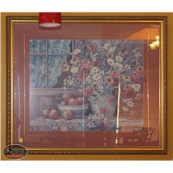 LOCATION #1. LARGE FLORAL FRAMED PRINT 41"X35.5"